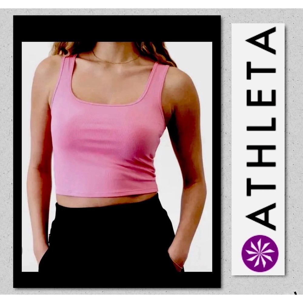 Athleta NEW Signature Rib Square Neck Crop Tank Top XL Women's Pink NWT Power
